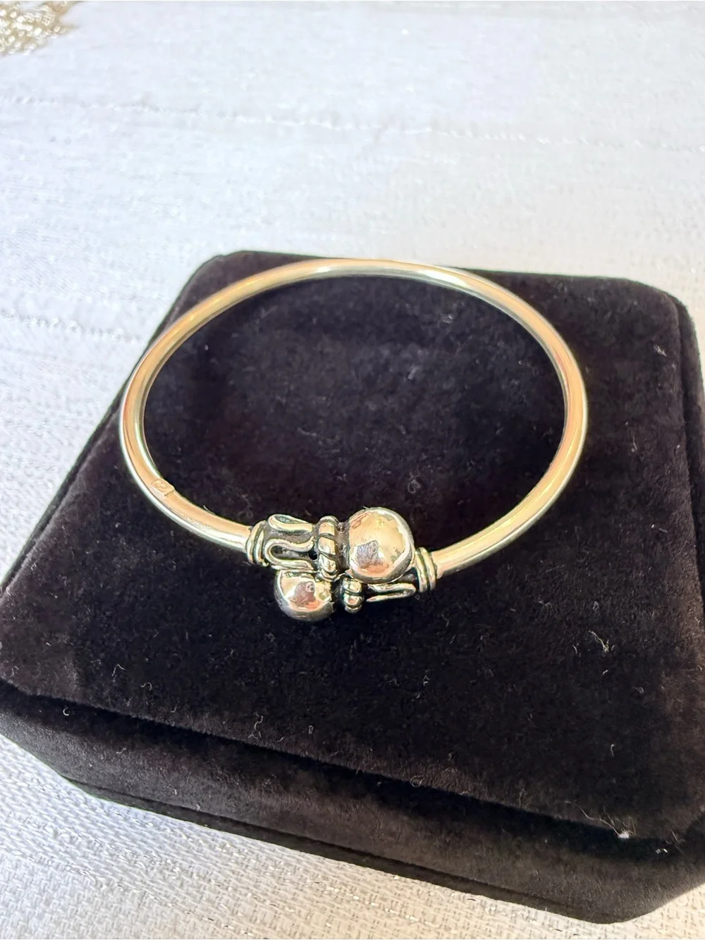 Sterling Silver 950 Hinged Bangle Bracelet with Decorative Bead Accents